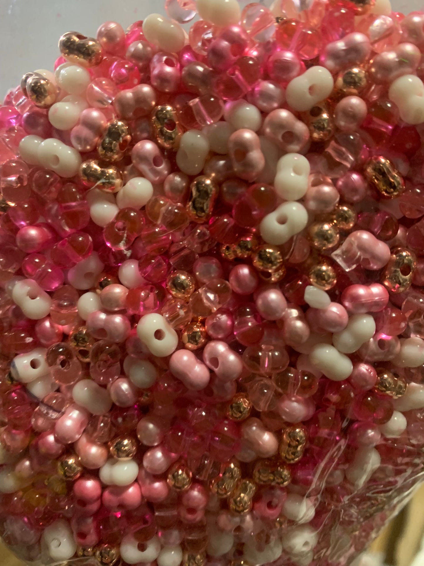 pink Mix colors and white combination seed beads peanut